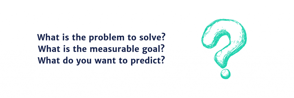 What is the problem to solve?What is the measurable goal?What do you want to predict?