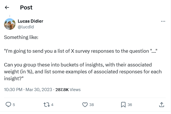 Blog image: Chatgpt for product managers > social media screenshot > lucas didier